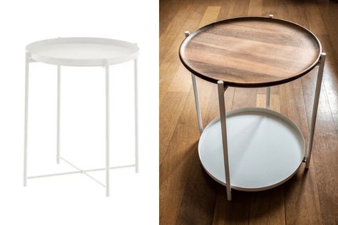 As-is item in IKEA turns into a luxe tray table - IKEA Hackers Ikea Tray Table, Gladom Ikea, Ikea Tray, Kitchen Supply Store, Round Metal Table, Ikea Side Table, Table Ikea, Family Room Walls, Ikea Decor