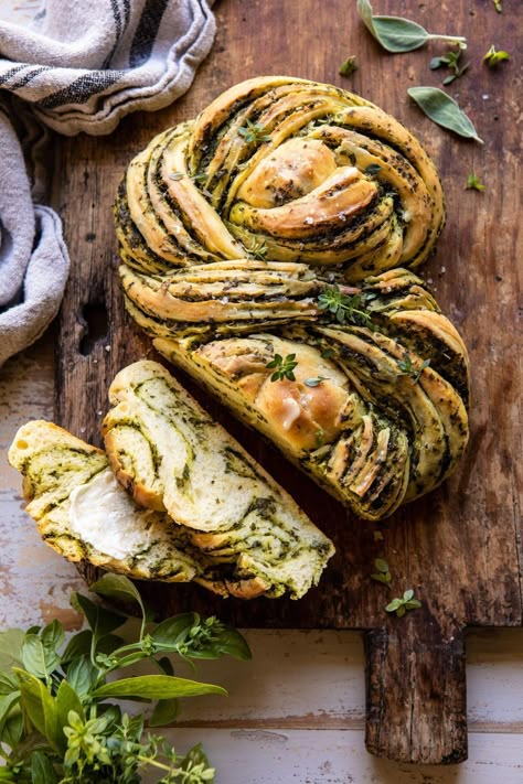 Swirled Garlic Herb Bread | halfbakedharvest.com #garlicbread #herbbread #homemadebread #breadrecipes Garlic Swirl Bread, Garlic Bread Half Baked Harvest, Herb And Garlic Bread Recipe, Advanced Bread Recipes, Garlic And Herb Bread Recipes, Garlic Braid Bread, Rosemary Loaf Bread, Garlic Braided Bread, Loaded Bread Recipes