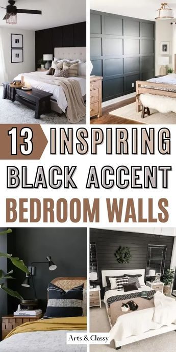 Embrace timeless beauty with these black accent wall bedroom ideas. Discover classic designs and elegant touches to create a space that never goes out of style. Accent Wall Bedroom Not Behind Bed, Modern Industrial Glam Bedroom, Bedroom With Black Walls Room Ideas, Feature Bedroom Wall Ideas, Black Bedroom Wall Ideas, Black Wall Decor Ideas, Black Feature Wall Bedroom, Bedroom Black Accent Wall, Bedroom With Black Accent Wall