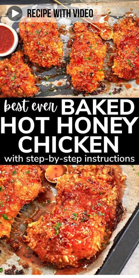 Baked Hot Honey Chicken (Super Crunchy!) 14 Baked Crispy Hot Honey Chicken, Honey Hoison Chicken, Gluten Free Hot Honey Chicken, Fun Dishes To Make For Dinner, Hot Honey Chicken Nuggets, Recipes Using Mike's Hot Honey, Hot Honey Bbq Chicken, Mikes Hot Honey Chicken, Mikes Hot Honey Chicken Recipes