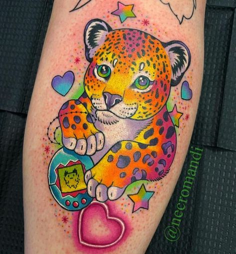 🎃𝕸𝖆𝖓𝖉𝖎 𝕵𝖔𝖍𝖓𝖘𝖔𝖓 on Instagram: "Bright colorful pieces are my favorite! I’d love to do some more Lisa Frank, 80s/90s inspired tattoos! 🌈 Thank you so much Taylor for your trust, for driving all the way out to VB, and for sitting like a rock for 3 hours! It was so much fun working with you on this! . . . . . . #lisafranktattoo #lisafrank #lisafrankleopard #leopardtattoo #tamagotchi #tamagotchitattoo #kawaiitattoo #kawaiitraditional #kawaiitattooartist #kawaiiaesthetic #nineties #eight Tree Eyes, Crystal Illustration, 90s Tattoos, Care Bear Tattoos, Bright Tattoos, Leopard Tattoos, Bestie Tattoo, Rainbow Tattoos, Retro Tattoos