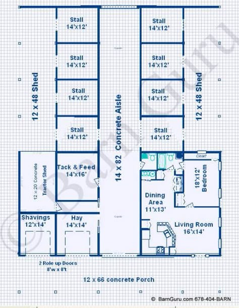 8 Stall Horse Barn With Living Quarters - Design Plan - Ga Horse Barn Builder Barndominium Floor Plans With Horse Stalls, House With Barn Attached, Horse Barn Layout Floor Plans, 6 Stall Horse Barn Plans, Barndominium With Horse Stalls, Horse Barn Floor Plans, 4 Stall Horse Barn Plans, Small Paddock, Barndominium Prices