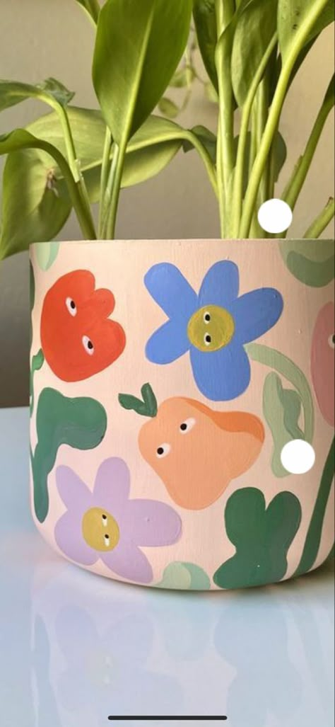 Terracotta Pots Paint, Plant Pot Inspiration, Simple Flower Pot Painting, Ceramic Flower Pot Painting Ideas, Colourful Plant Pots, Paint Pot Ideas, Ceramic Plant Pot Painting Ideas, Pottery Painting Ideas Plant Pot, Clay Pot Designs Paint