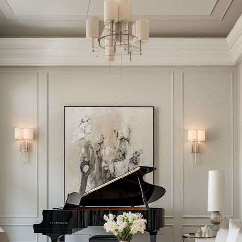 Amy Crane on Instagram: "Is there anything more elegant and sophisticated than a piano in a living room?  It's the perfect way to add a touch of luxury and culture to your space. But besides its aesthetic appeal, a piano can also be a great way to entertain your guests and bring people together!   Let me know if you like pianos as decor in the comments below!  #amycrane #amycranerealtor #amycranerealestate #realestate #livingroom #piano #livingroomdecor #homedecor" Piano In A Living Room, Farmhouse Living Room With Piano, Piano In Hallway Entryway, Piano Room Library, Piano Sitting Room Ideas, Grand Piano Room Luxury, Grand Piano Room Design, Piano Home Decor, Tv Over Piano