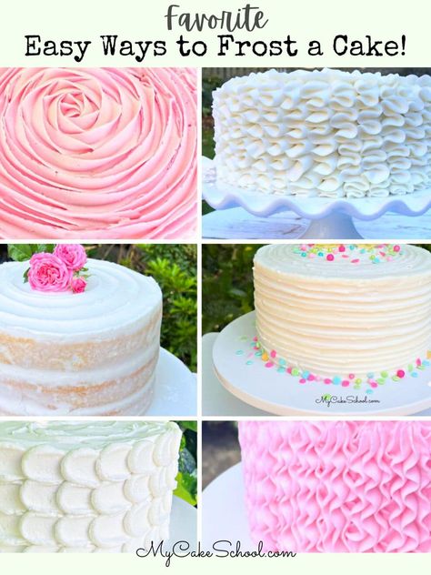 How to Frost a Cake (Easy Techniques!) - My Cake School Ways To Frost A Cake, Easy Layer Cake Decorating, Butter Frosting Cake Designs, How To Frost And Decorate A Cake, Side Of Cake Decorating, Diy Cake Frosting Techniques, Smooth Cake Frosting Icing Techniques, Easy Icing Designs Cake, Easy Frosting Techniques