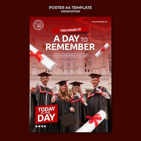 Realistic poster graduation template | Free Psd #Freepik #freepsd #playbill #learning-poster #education #graduation-poster Graduation Poster, Graduation Templates, Graduation Design, Education Design, A Day To Remember, Graduation Day, Poster Template, Graphic Design Posters, Free Psd