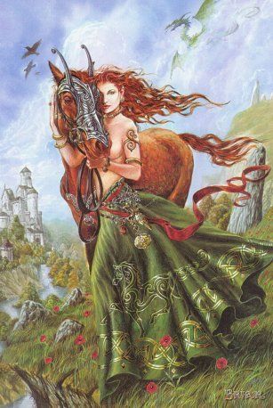 Art by Briar Celtic Heroes, Celtic Paganism, Celtic Deities, Irish Goddess, Pictures With Horses, Irish Mythology, Celtic Gods, Oh My Goddess, Celtic Goddess