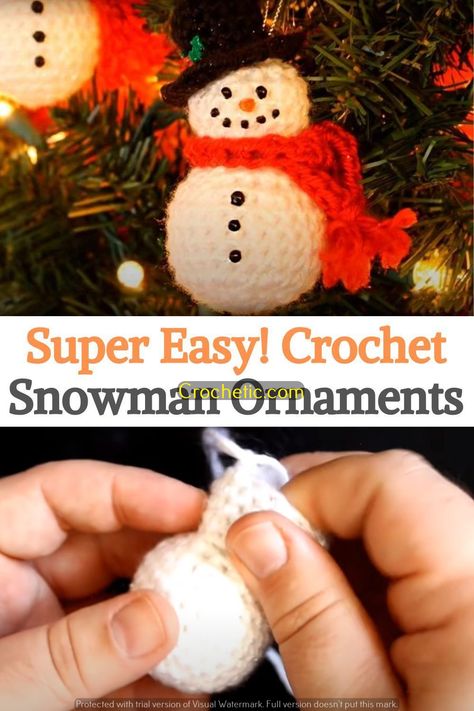 "Deck the Halls with Handmade Crochet Ornaments: Free Patterns" How To Crochet A Snowman, Crochet Snowman Garland, Crochet Mini Snowman, Easy Crochet Snowman, Crochet Snowman Ornament Free Pattern, Easy Crochet Snowman Free Pattern, Crochet Snowman Ornament, Snowman Crochet Patterns Free, Free Crochet Christmas Ornaments Pattern