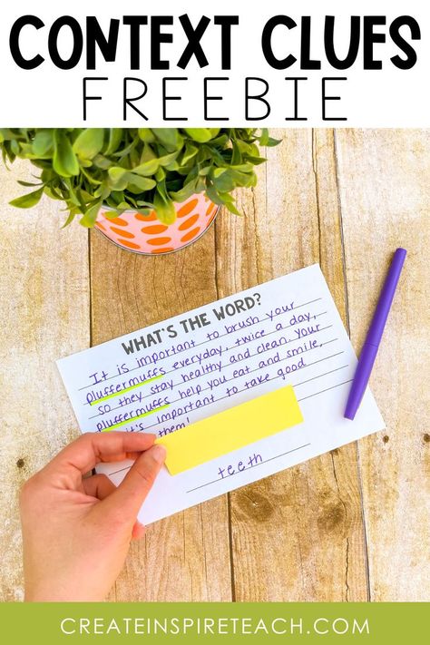 This is a fun and FREE activity for your elementary students when practice context clues! Students will create an imaginary word and, using only context clues, classmates will have to guess what their word actually means! This freebie includes student directions, activity pages, and a recording sheet for students to record their classmates' words. Your whole class will love practice context clues with this activity. Read more on the blog! Context Clues Activities 3rd Grade, Context Clues Worksheets Grade 5, Context Clues Activities Middle School, Context Clues 2nd Grade, Teaching Context Clues 2nd Grade, Context Clues Middle School, Context Clues With Nonsense Words, Context Clues Games, 4th Grade Writing Prompts