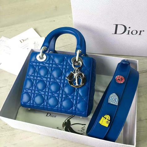 Lady Dior Bag Blue, Dior Bag Blue, Lady Dior Handbag, Dior And I, Dior Handbags, Lady Dior Bag, Lady Dior, Lambskin Leather, Dior Bag