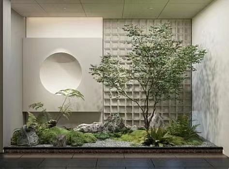 Indoor Landscape Design, Indoor Japanese Garden, Japandi Garden, Indoor Zen Garden, Modern Japanese Garden, Indoor Landscaping, Small Zen Garden, Indoor Courtyard, Small Japanese Garden