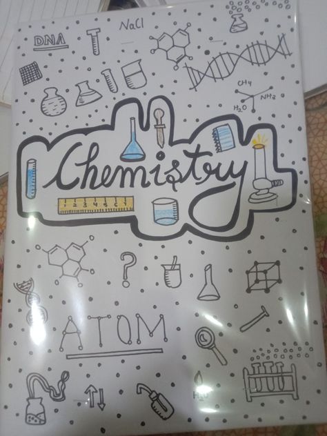 Chemistry project file cover Chemistry Chart Ideas Class 12, Chemistry Practical File Cover Design, Ideas For Chemistry Project, Chemistry File Cover, Chemistry Project File Cover Ideas, Chemistry Project Cover Page Ideas Aesthetic, Science Practical File Cover Design, Chemistry File Cover Decoration, Chemistry Practical File Cover