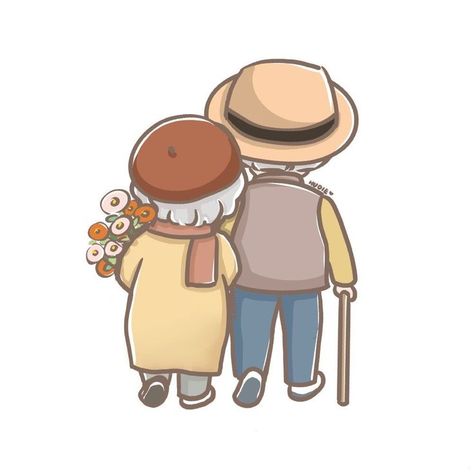 Couples Doodles, V Chibi, Old Couple, Arte Peculiar, Easy Love Drawings, Old Couples, Cute Couple Drawings, Cartoons Love, 수채화 그림