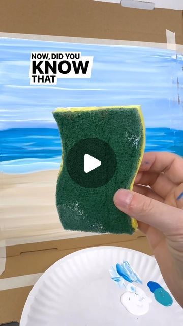 Emily Seilhamer on Instagram: "Tip: Use a sponge to paint waves!🎨 #easypainting #tipsandtricks #paintingtips #lifehacking" How To Paint A Starfish, Sun Paintings On Canvas, Beach Waves Painting Tutorial, Acrylic Beach Painting Ideas, How To Make Waves Painting, How To Paint Waves Easy, Easy Seascape Painting, Seascape Paintings Acrylic Beach Scenes, How To Paint An Ocean Scene