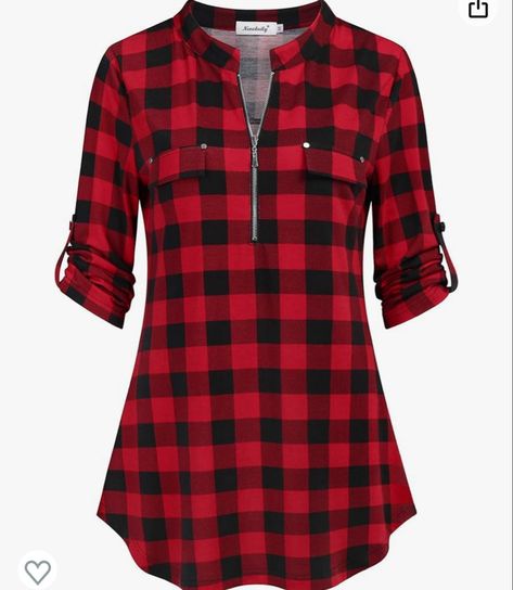 Ninedaily Women's 3/4 Sleeve Plaid Shirts Zip Floral Casual Tunic Blouse Tops Best Christmas Gifts For Women, Plaid Print Shirt, Buffalo Plaid Shirt, Plaid Shirt Women, Black And White Flannel, Chiffon Blouses, Hot Top, Womens Flannel Shirt, Red Plaid Flannel