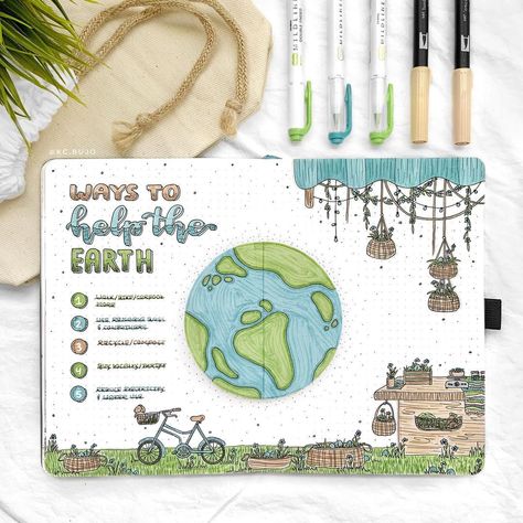 Earth Journal Ideas, Earth Day Doodles, The Earth Drawing, Earth Doodle, Earth Drawing, 2024 Bujo, Journal Things, April Bullet Journal, Earth Week