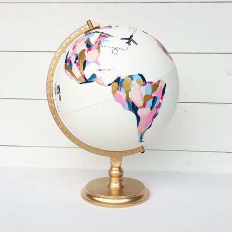 Hand Painted Globe DIY Inspiration Painted Globe Diy, Globe Stand, Diy Chalkboard Paint, Hand Painted Globe, Globe Flower, Globe Diy, Painted Globe, Gold Globe, Art And Craft Supplies