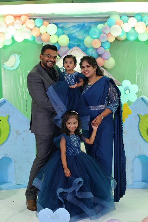 Couple Dress With Daughter, First Birthday Dresses For Mom, Birthday Mom And Daughter Dress, Mommy Daughter Dresses Indian, Family Dress For Birthday Party, Mom And Baby Dress, Daughter Mother Dress Indian, Birthday Dress For Mom And Son, Birthday Outfit For Family Indian