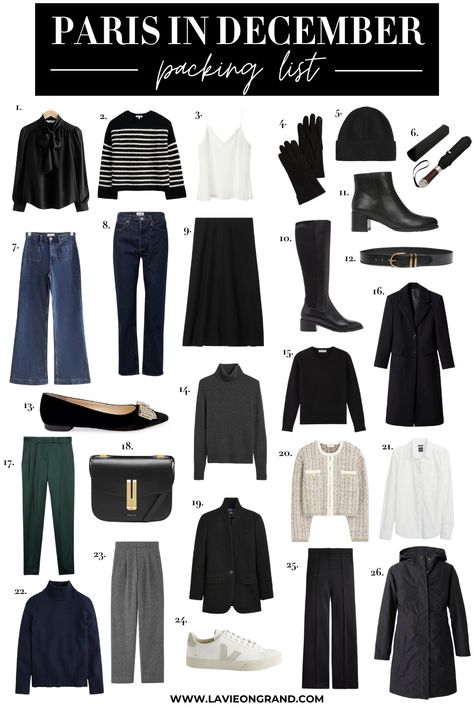 26 pieces of clothing to pack for Paris. Switzerland December Outfit, Europe In Winter Outfits, Winter Travel Wardrobe, What To Pack For Paris, Paris In December, December Outfits, Parisian Outfits, Capsule Wardrobe Casual, Paris Winter