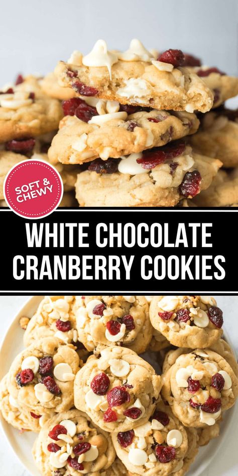 White Chocolate Cranberry Cookies are filled with tart cranberries, sweet chocolate chips, and crunchy macadamia nuts.