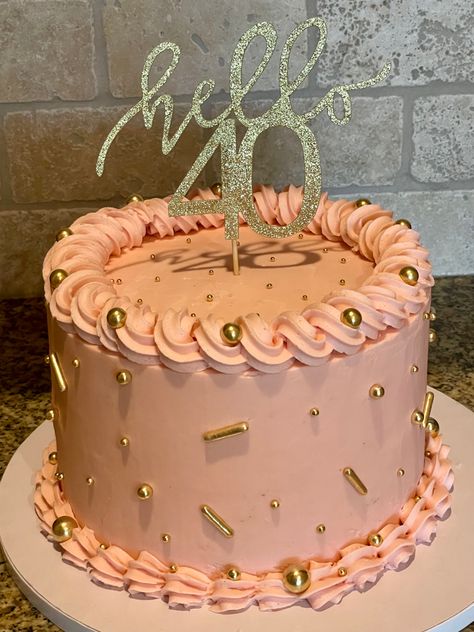 8 inch 3 layer cake colored with Americolor Dusty Rose. Topper and sprinkles from Amazon. 1M tip used for top and bottom border. 1 Layer Cake Design Birthday, Dusty Pink Birthday Cake, Dusty Rose Cake Birthday, 2 Layer 8 Inch Round Cake, 6 Inch Birthday Cake For Women, Rose Gold Cake Birthday One Layer, Double Layer Cake Design, Rose Gold Cake Ideas Birthday, Rose Gold Cake Birthday