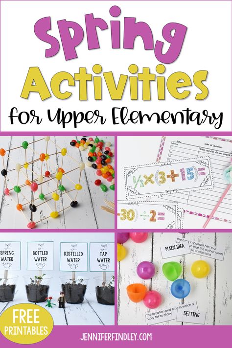 April and May are the perfect months to incorporate engaging and rigorous spring activities to motivate your students (and sneak in some test prep). This post shares several freebies and other resources for upper elementary. Elementary Activities Lesson Plans, Spring Activities For School Age Kids, Spring Class Party Ideas, Spring Steam Activities Elementary, Spring School Party Ideas, Spring Stem Activities Elementary, Easter Classroom Activities 3rd Grade, April Elementary Activities, School Age Spring Break Activities