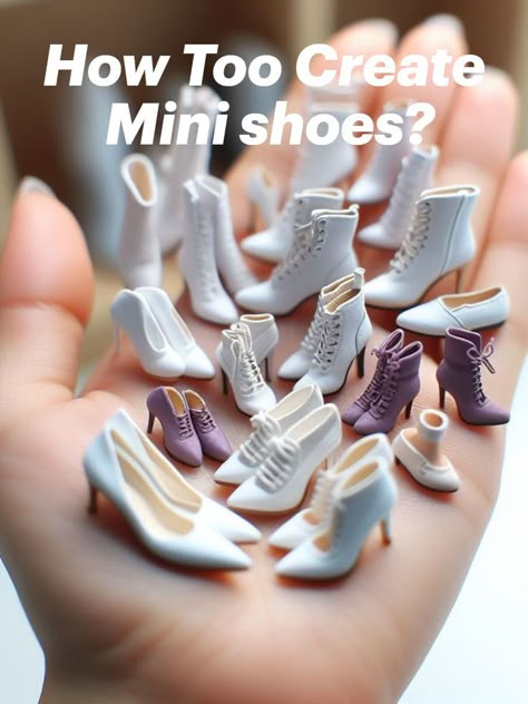 how to create miniature shoes Miniature Tutorials Step By Step, Miniature Shoes Diy, Bjd Clothes Pattern 1/4, How To Make Doll Shoes, How To Make Miniature Things, How To Make Mini Stuff, Mini Crafts Diy, Easy Diy Miniatures, Doll Shoes Tutorial