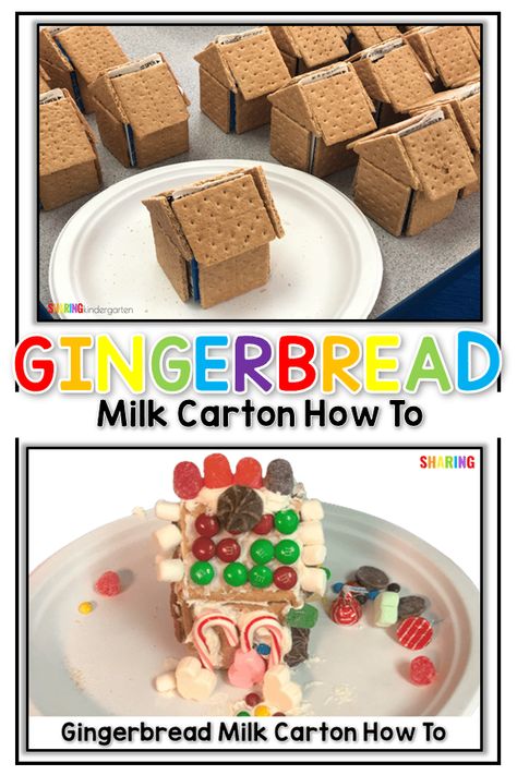 How to make a gingerbread milk carton house Milk Carton House, Carton House, Milk Carton Crafts, Graham Cracker Gingerbread House, Easy Gingerbread House, Gingerbread House Craft, Gingerbread Unit, Cracker House, Ginger Bread House Diy