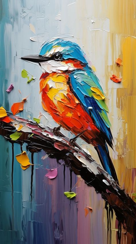 How To Paint Birds Acrylics, Acrylic Bird Painting, Bird Sitting On A Branch, Texture Painting Techniques, Bird Painting Acrylic, Bird Sitting, Palette Knife Art, Landscape Art Painting, Art Painting Gallery