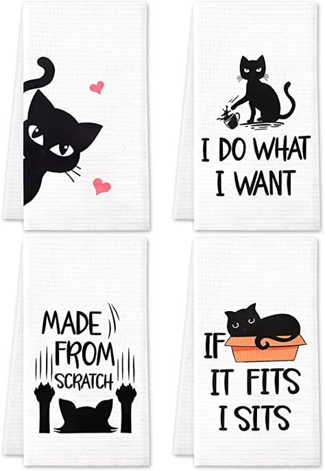 Cat Kitchen Towels, Quirky Mugs, Cat Tea Towel, Cat Kitchen, Funny Tea Towels, Microfiber Bath Towels, Decorative Kitchen Towels, Funny Kitchen, Gift Housewarming