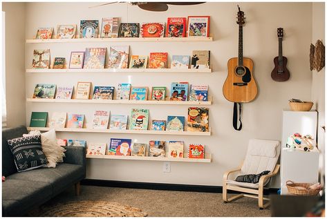 Book Wall DIY — Xo Lauren Pace Wall Shelves Playroom, Book Display Wall, Diy Book Wall, Wall In Living Room, Rainbow Playroom, Reading Wall, Library Wall, Wall Diy, Book Wall