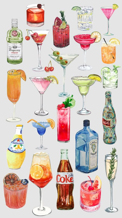 Wallpaper Alcohol, Cocktail Images, Summer Juice, Cocktail Illustration, Chin Chin, Cute Summer Wallpapers, Cocktail And Mocktail, Cocktail Book, Cocktail Art