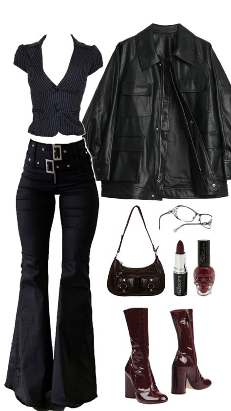 outfit inspo ♱ 80s Goth Outfits Women, Biker Gf Outfits, Latin Mafia Concert Outfit, Rockstars Gf Outfit Ideas, My Chemical Romance Outfit Ideas, Inhaler Concert Outfit Ideas, Punk Outfits Winter, Deftones Concert Outfit Ideas, Cas Concert Outfit Ideas