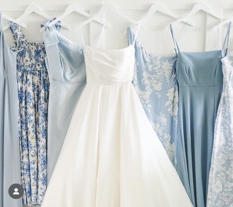 *not my picture* Mismatched Bridesmaids Dresses, Light Blue Wedding, Mismatched Bridesmaids, Mismatched Bridesmaid Dresses, Something Blue Wedding, Future Wedding Plans, Coastal Wedding, Ladies Dresses, Blue Bridesmaid Dresses