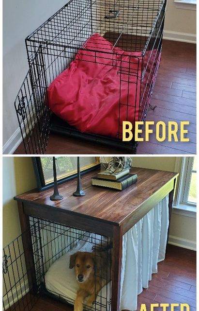 Mary Johanson | DIY Tutorials + Home Maintenance & Inspiration on Instagram Dog Crate Cover Ideas, Dog Crate Topper Diy, Diy Dog Crate Cover, Diy Dog Crate, Dog Crate Cover, Crate Cover, Dog House Diy, Dog Crate Furniture, Dog Area