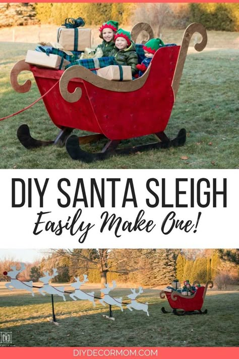 DIY Santa Sleigh and Reindeer: see how to easily make a wood outdoor santa sleigh using a template pattern! Great idea for exterior holiday decoration and so easy to use with @KrylonBrand spray paint! This is a fun DIY project your kids will LOVE! #daliyshake #AD @KrylonBrand #christmas #holiday #holidaydecorations #diy Diy Santa Sleigh, Santa Sleigh And Reindeer, Outdoor Santa, Outdoor Christmas Decorations Yard, Outdoor Christmas Diy, Diy Santa, Christmas Yard Art, Santa's Sleigh, Christmas Yard Decorations