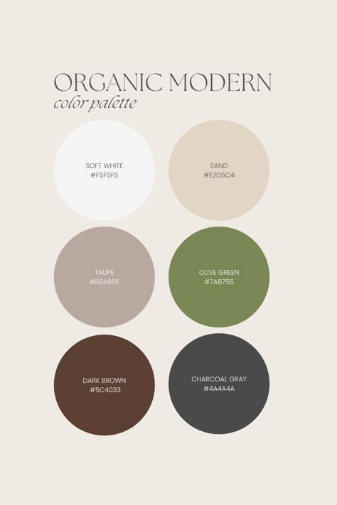 Explore our Organic Modern color palette! 🌿 Embrace nature's harmony with earthy shades like sand, taupe and charcoal gray. Create a calm, elegant space that brings the outdoors in. Perfect for modern yet grounded interiors! #OrganicModern #InteriorDesign #NatureInspired #ColorInspo #ColorPalette Edgy Organic Modern, Color Palette Charcoal, Neutral Natural Color Palette, Cozy Modern Color Palette, Organic Modern Color Palette Living Room, Organic Modern Pop Of Color, Organic Modern Colour Palette, Natural Organic Color Palette, House Color Palette Interior Modern