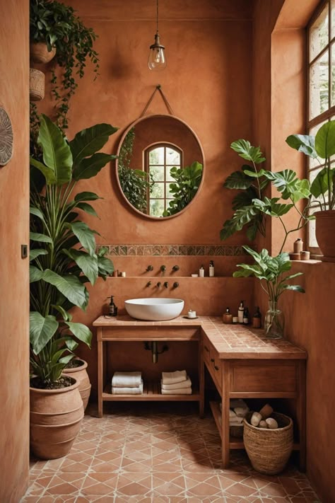 20 Stunning Mediterranean Bathroom Designs – ToolzView Modern Spanish Style Homes Bathroom, Mediterranean Spanish Decor, Mediterranean Home Design Ideas, Mediterranean Style Bathrooms, Earth Bathroom Ideas, Cuban Bathroom, Mediterranean Interior Design Ideas, Bathroom Ideas Plants, Cuban Interior Design