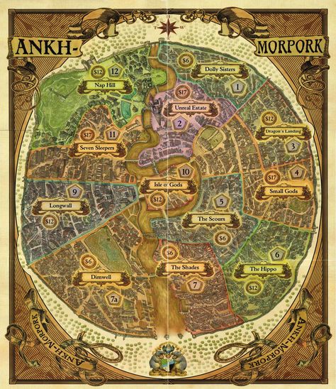 Discworld: Ankh-Morpork Discworld Map, Discworld Books, Terry Pratchett Books, Imaginary Places, Terry Pratchett Discworld, D D Maps, Terry Pratchett, Fantasy Map, Mötley Crüe