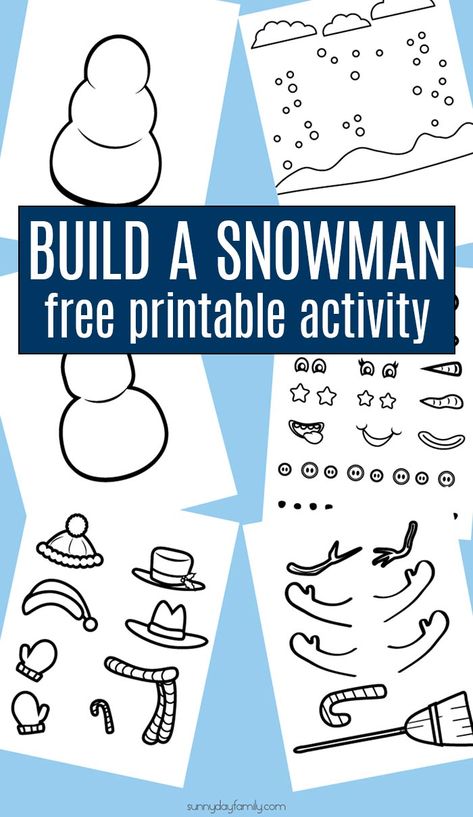 Do you wanna build a snowman? This free printable set has everything you need! Includes 6 printable pages with 30+ accessories to color, cut, and create your own paper snowman scene. A super fun snowman craft for kids that's perfect snow day fun or for a preschool winter theme. #snowmancrafts #winteractivities #kidsactivities #printables Snowman Lesson Plans For Toddlers, Dress The Snowman Printable, Snowman Accessories Printable, Build A Snowman Craft For Kids, Build Your Own Snowman Printable, Do You Want To Build A Snowman, Winter Themed Activities For Kids, Snowman Activities For Kids, Esl Crafts