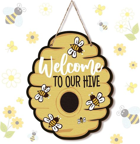 Bee Hive Decor, Hive Decor, Curly Textured Hair, Wooden Honeycomb, Welcome To Our Hive, Honeycomb Decor, Honey Bee Theme, Honey Bee Decor, Honey Bee Hives