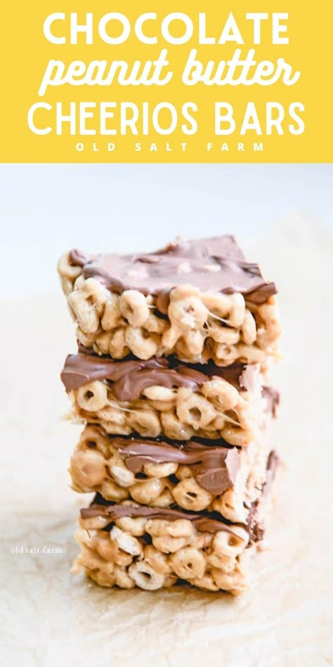 Peanut Butter Cheerio Bars Marshmallows, Chocolate Cheerio Bars, Cherios Recipes No Bake, Cheerio Bars Peanut Butter, Cheerio Dessert Recipes, Things To Make With Cheerios, Plain Cheerios Recipes, Cheerios Recipes Peanut Butter, Recipes With Cheerios