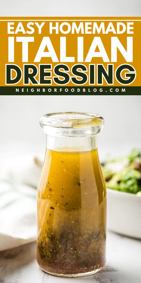 An easy homemade Italian dressing that you will definitely love! A tangy and zesty DIY salad dressing perfect as a summer salad idea. Pin the BEST Italian salad dressing recipe ever and watch your family be impressed! Vegan Italian Dressing, Easy Homemade Italian Dressing, Italian Salad Dressing Homemade, Italian Dressing Recipe, Italian Dressing Recipes, Homemade Salad Dressings, Homemade Italian Dressing, Zesty Italian Dressing, Green Salads