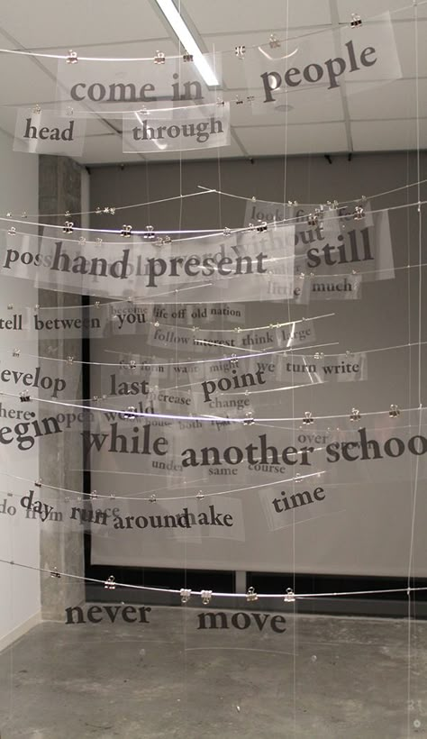 To Touch – Rachel Ossip on Behance Text Installation, Museum Decoration, Conceptual Art Installation, Exhibit Design Inspiration, Text Based Art, Type Installation, معرض فني, Pinterest Art, Photography Exhibition