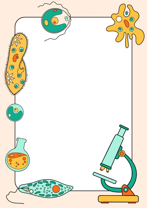 Use this customizable Blue Yellow Colorful Doodle Fun Science Biology Project Page Border template and find more professional designs from Canva. #blue #yellow #retro #colorful #doodle #fun #microscop #proteas #cell #amoeba #nature #science #biology #project #colorful #school #education #A4 #stationery #page #border #blank #list #playful #personal #personalize #canva #template Science Biology Design Ideas, Biology Page Borders, Science Project Paper Design, Bio Project Border Design, Science Design Border, Biochemistry Cover Page Design, Border For Science Project, Border Design Biology, Biology Cover Page Design Project