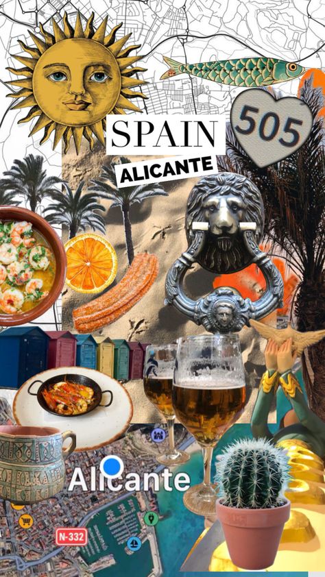 Moodboard of Alicante, Spain, ‘24 January #articmonkeys #alicante #spainaesthetic #spaintravel #spain #travelcollage #travel #travelmoodboard #athstetic #moodoard Manifesting Board, Vision Board Pictures, Alicante Spain, Special Place In My Heart, Alicante, Spain, Vision Board, Wallpapers, Collage