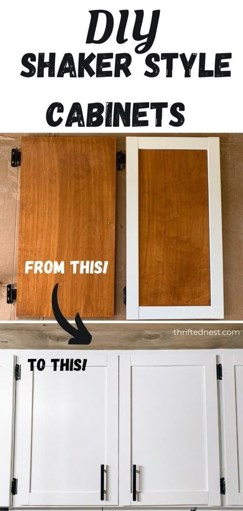 Paneled Cabinets, Diy Shaker Cabinets, Flat Panel Cabinet, Flat Cabinets, Diy Kitchen Cabinets Makeover, Shaker Cabinet Doors, Diy Cabinet Doors, Old Kitchen Cabinets, Shaker Style Cabinets