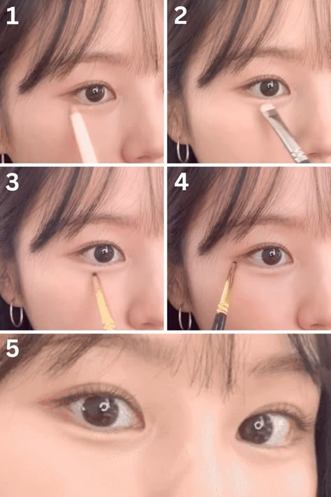 Korean aegyo sal step by step tutorial Aegyo Eyes Makeup, How To Create Aegyo Sal, Bigger Eye Makeup Asian, Douyin Aegyo Sal, Korean Eyebags Makeup Tutorial, Korean Eye Makeup Aegyo Sal, Monolid Eye Makeup Korean Tutorials, Korean Aegyo Sal Tutorial, Japanese Vs Korean Makeup