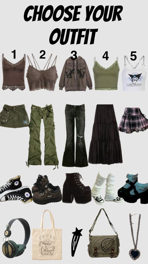 Choose your outfit grunge edition! #grunge #chooseyouroutfit #outfitinspo #vintage Earthy Grunge Outfits Y2k, Hot Weather Punk Outfits, Grunge Outfits Earthy, Clothing Styles Grunge, Grunge Outfits Accessories, Fairy Grunge Outfit Inspo For School, Grunge Outfit For School, Outfit Inspo 90s Grunge, How To Dress Grunge In Summer