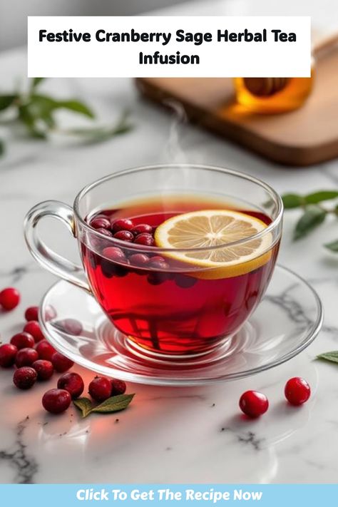 Festive cranberry sage herbal tea infusion, combining seasonal flavors for a soothing drink. Cranberry Tea, Spiced Cocktail, Infused Recipes, Tea Infusion, Sage Tea, Chef Inspiration, Festive Drinks, Herbal Infusion, Infused Oils